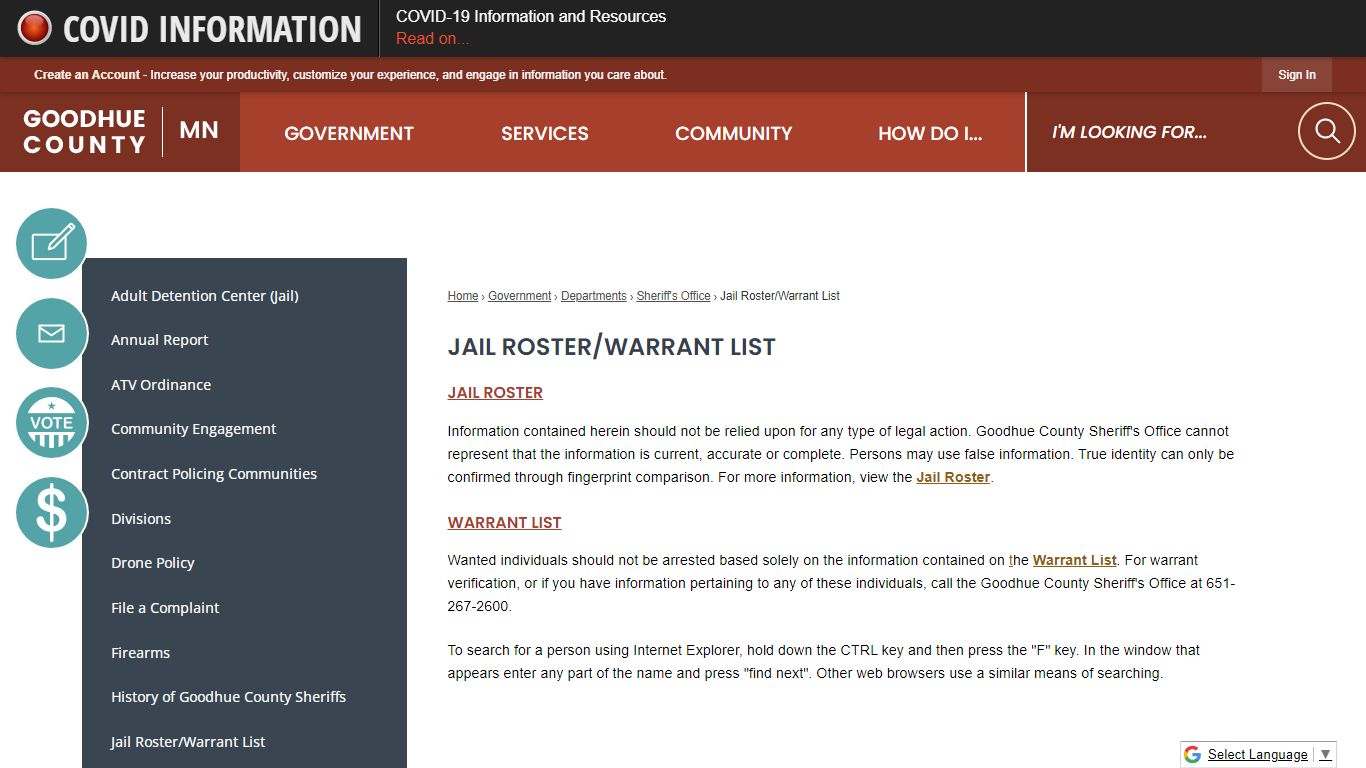 Jail Roster/Warrant List | Goodhue County, MN - Official ...